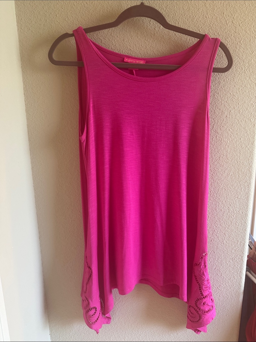 Sunny Leigh Bright Pink Sleeveless Tank with Scalloped Hem